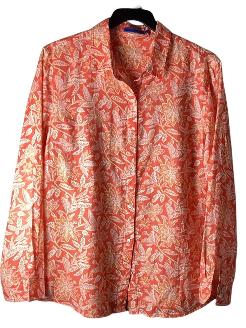 J. McLaughlin Coral Floral Button-Down Shirt Linen Cotton Blend - Picture 2 of 8